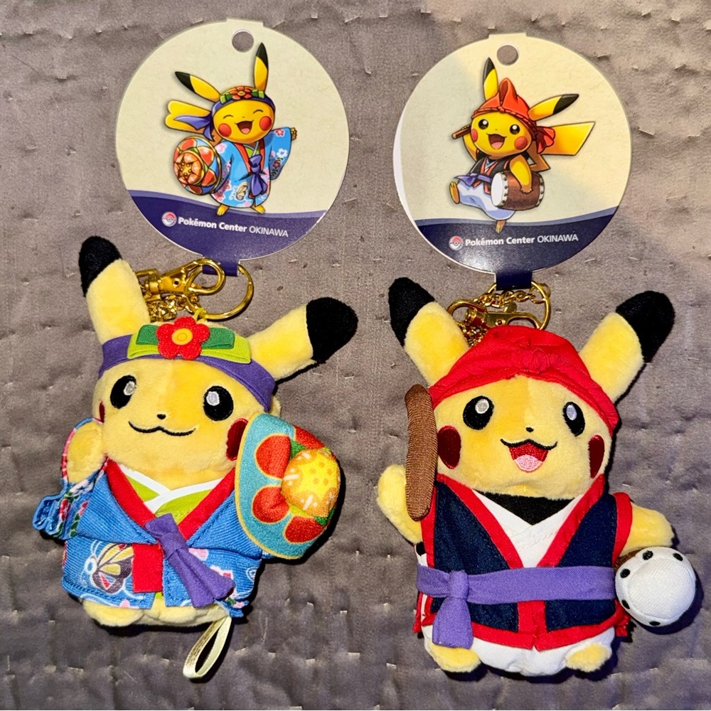 Okinawa Pokemon Center Ryukyu Pikachu  2 Set Plush Mascot Keychain